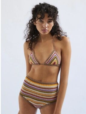 she made me crochet bikini bottom- M multicolor boho high waist knit like new